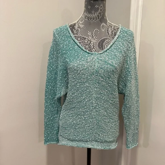 Free People Sz:XS Bright Lights oversized Round Neck knit Teal Speckle sweater
