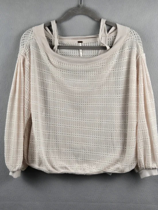Free People Boat Neck Knit Pullover Top Beige S