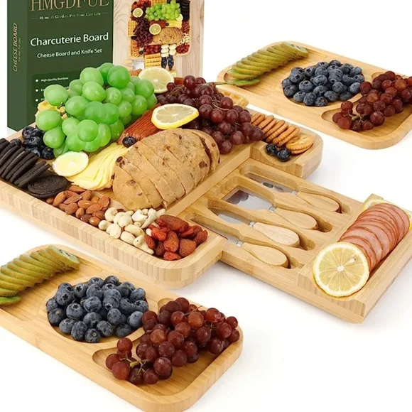 HMGDFUE Bamboo Charcuterie Boards Cheese Board Knife Set,13