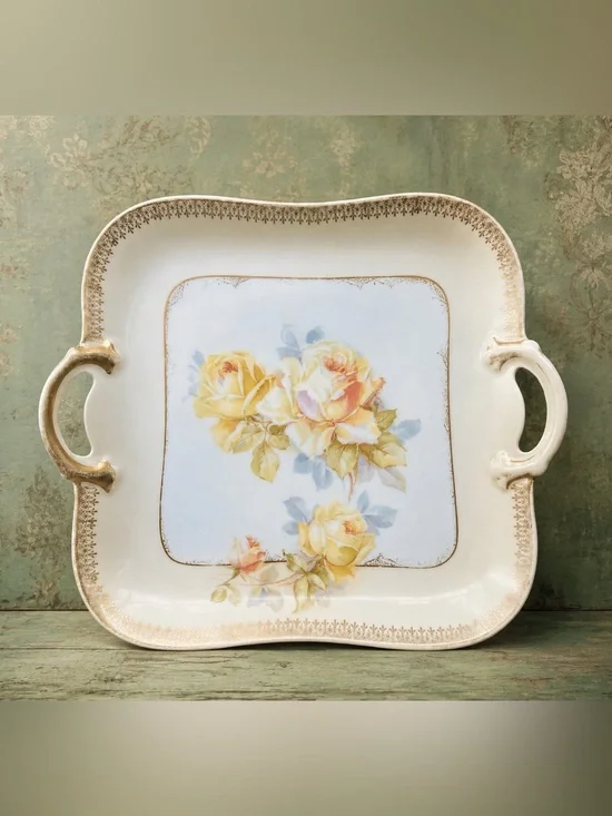 RM Bavaria Hand-Painted Rose Handled Serving Platter