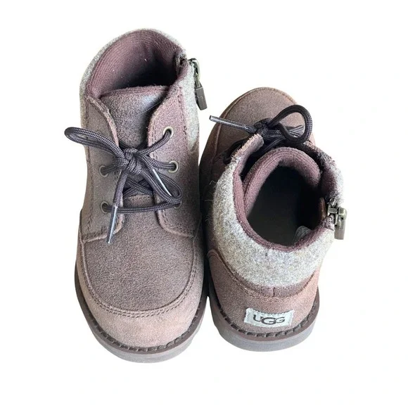 UGG Neumel Orin Wool Leather Suede Brown Boots Toddler Size 8 Side Zip