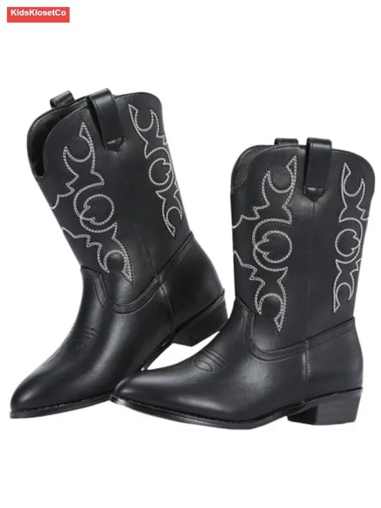 Kids Western Cowboy Boots - Faux Leather, Pull-On, Round Toe