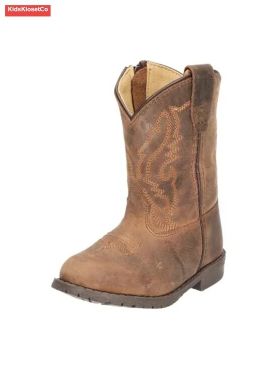 Genuine Leather Western Boots for Toddlers – Durable TPR Sole, Distressed Design