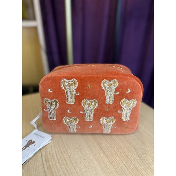 Elizabeth Scarlett Golden Elephant Velvet Everyday Pouch Apricot Orange New