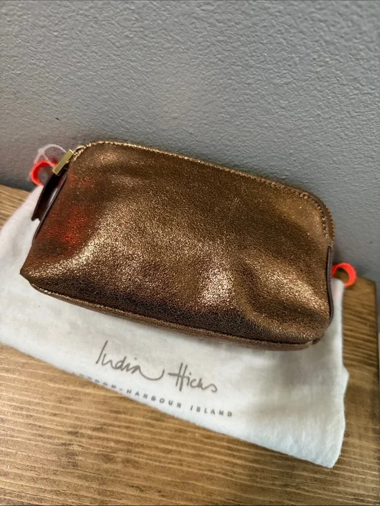 India Hicks Bronze Firefly Metallic Cosmetic Pouch w/ Dust Bag