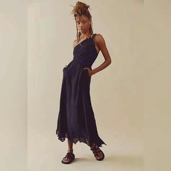 NEW FREE PEOPLE BELLA MAXI DRESS ONE SHOULDER EMBROIDERED DRESS