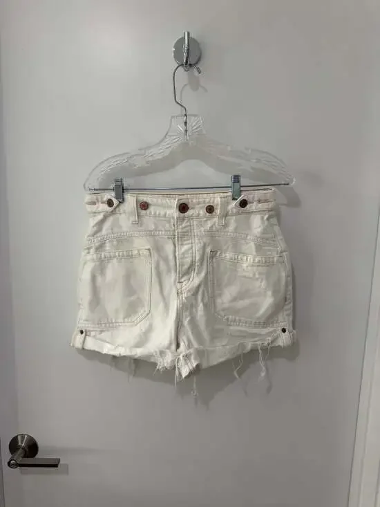 Free People We The Free Moxie High-Rise Raw Hem Utility Denim Shorts