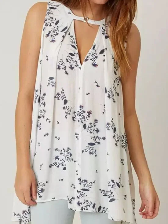 Free People Floral Swing Tunic Mini Dress XS Boho Rayon Pockets Oversized