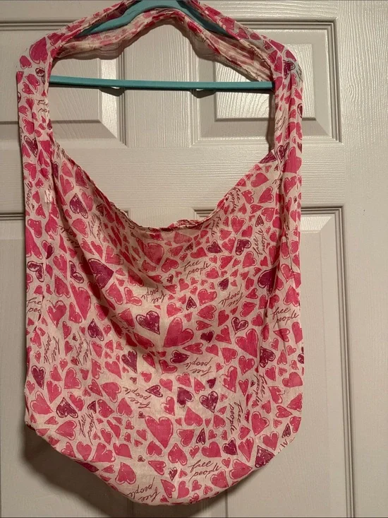 Free People Pink Heart-Print Shoulder Hobo Bag