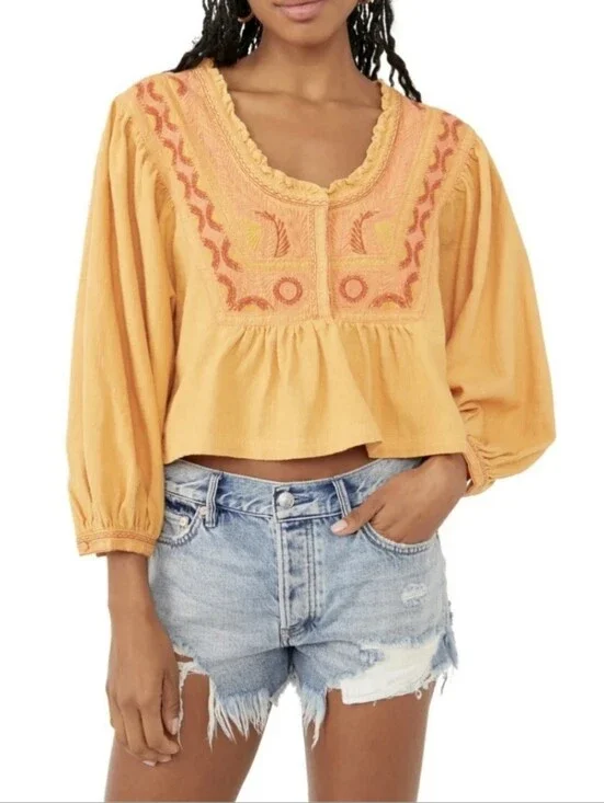 Free People Iggie Embroidered Top Cairo Combo Sz Small Boho   Festival Western
