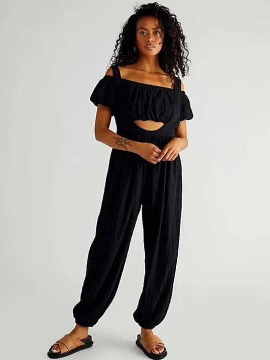 NWT Free People Cheers Suspender Jumpsuit Coord Top Size XS Black Set Z575
