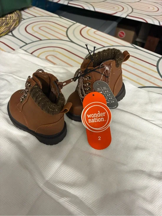 wonder nation Toddler Brown Faux-Fur Collar Lace-Up Boots