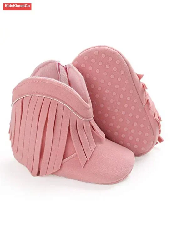 Suede Cowboy Tassel Booties with Side Zipper Non Slip Infant Booties Toddler
