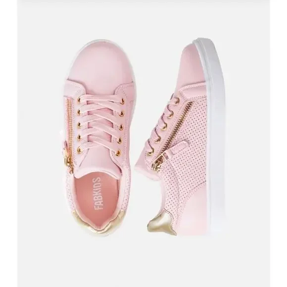 FabKids Rose Pink Side Zipper Sneakers - Girls Size 5