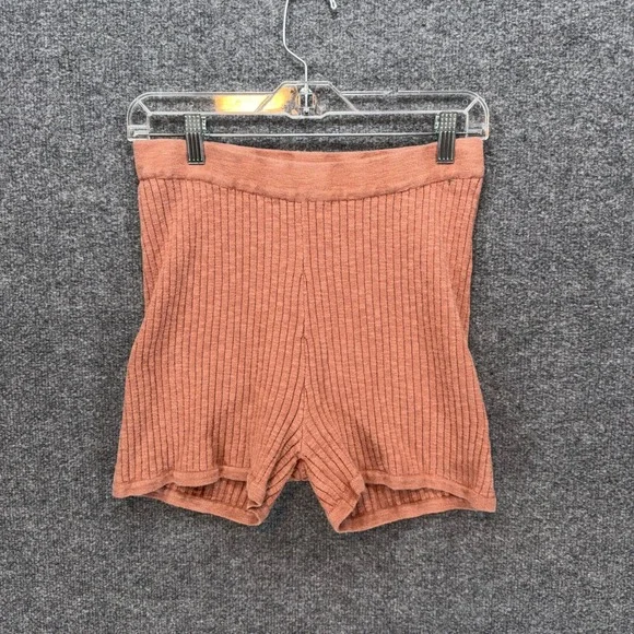 Free People FP Beach Knit Shorts Womens Medium Coral Ribbed High Waist Casual