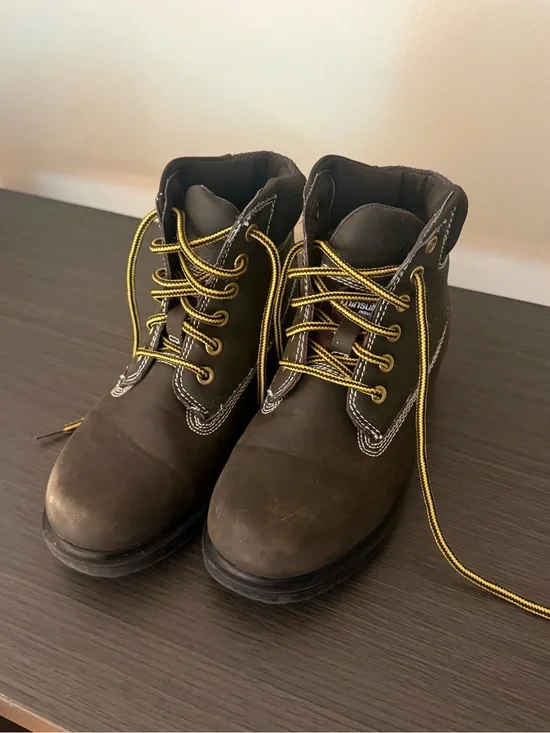 Deer Stags Brown Kids Lace-Up Boots with Yellow Laces