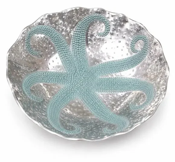 Mariposa Seaside Aqua Oceanus Octopus Aluminum Bowl 8 Coastal Beach Decor
