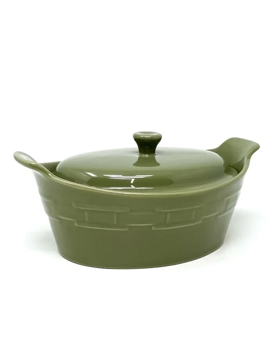 Longaberger Woven Traditions Small Oval Covered Casserole Dish Sage Green EUC