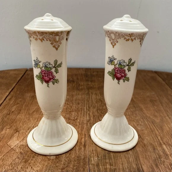 Vintage Victorian Porcelain Tall Salt and Pepper Shakers