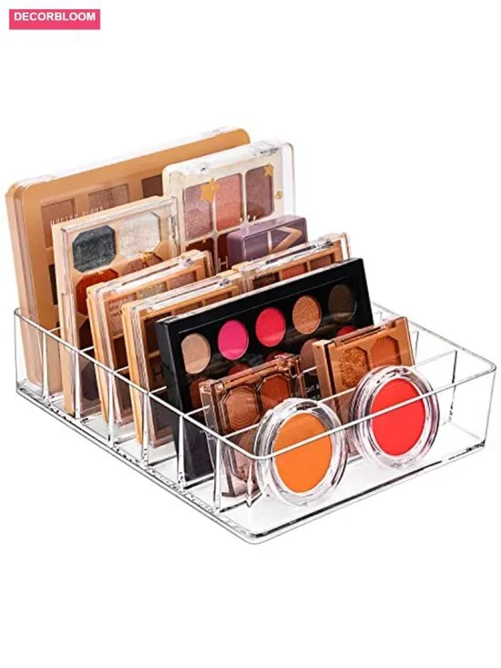 7-Section Acrylic Divided Makeup Organizer for Eyeshadow Palette and Lipstick