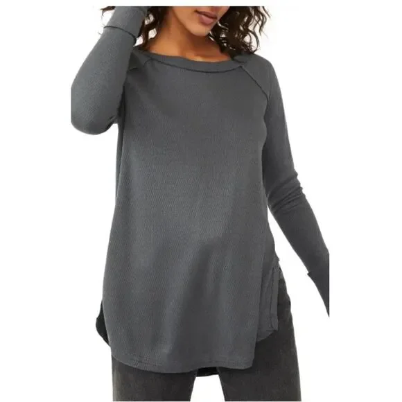 Free People Snowy Termal Shirt Top In Blue.Size S