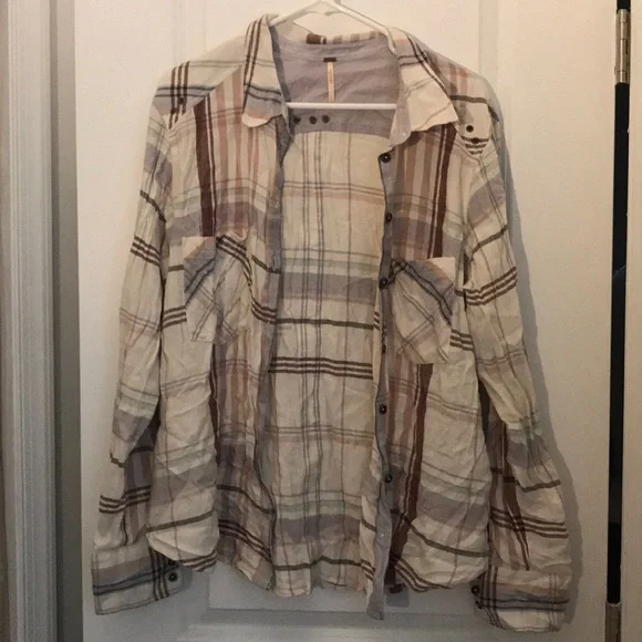 Women's Button-Down Plaid Shirt - Cream & Brown