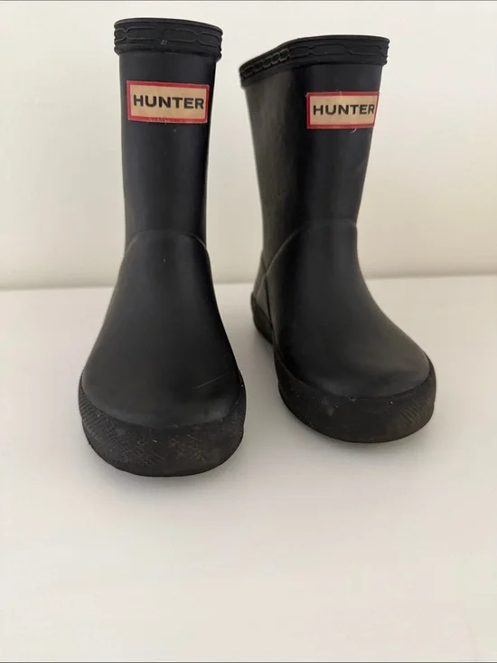 Hunter Matte Black Mid-Calf Rubber Boots with Logo Patch