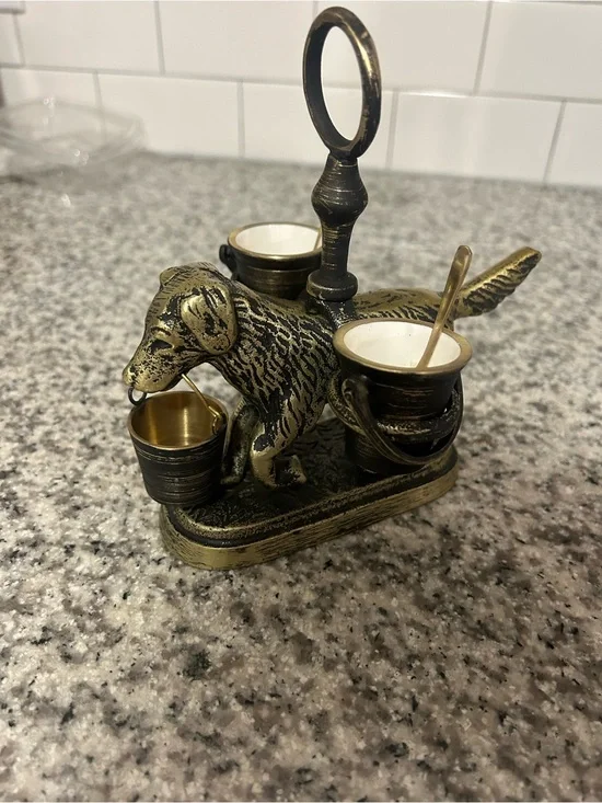 BW Dog Salt & Pepper Cellar antique brass NWT