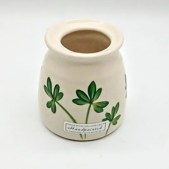 Emerson Creek Pottery Hand-Painted Green Leaf Ceramic Sugar Jar