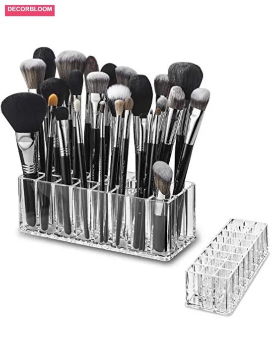 Acrylic Makeup Brush Organizer 24-Slot Cosmetic Storage Clear