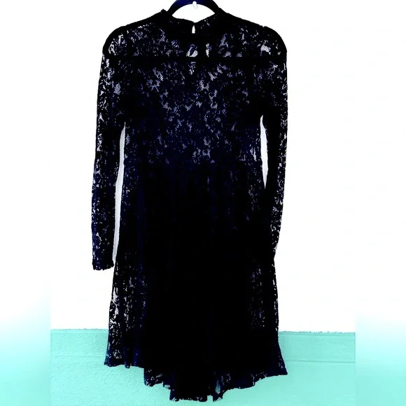 Free People Black Lace Floral Midi Sheer Overlay Dress Cover Small