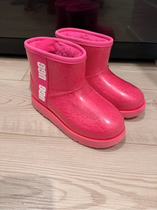 UGG Kids Hot Pink Glossy Shearling-Trim Rain Boots