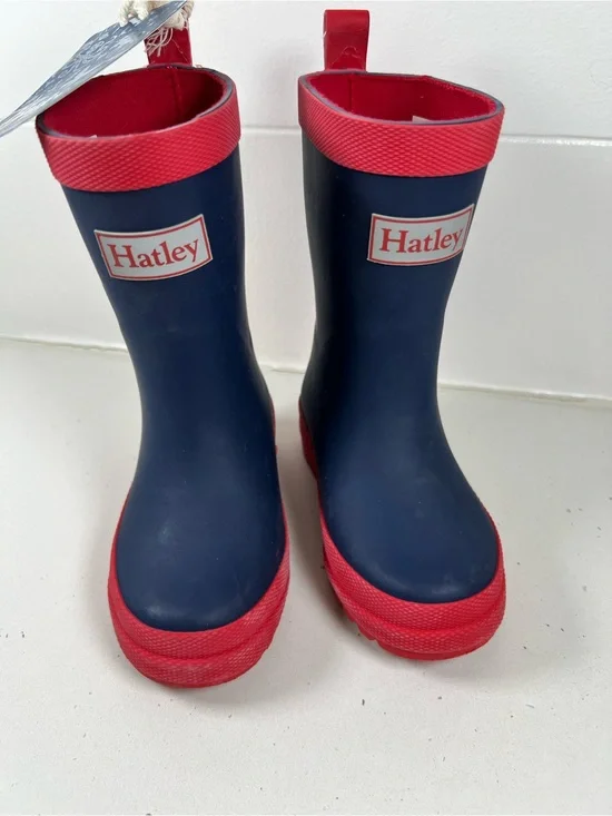 NWT Hatley Kids Navy & Red Waterproof Rain Boots Toddler Size 6 Rubber Pull-On