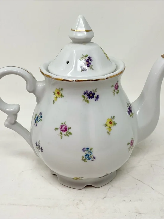 Porcelain Floral Teapot with Gold Trim