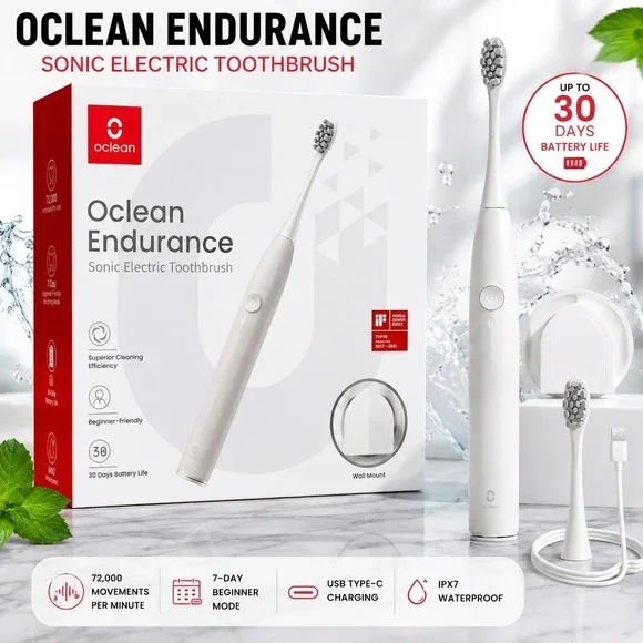 Oclean Endurance Sonic Electric Toothbrush E5501 White USB-C Rechargeable 72,000