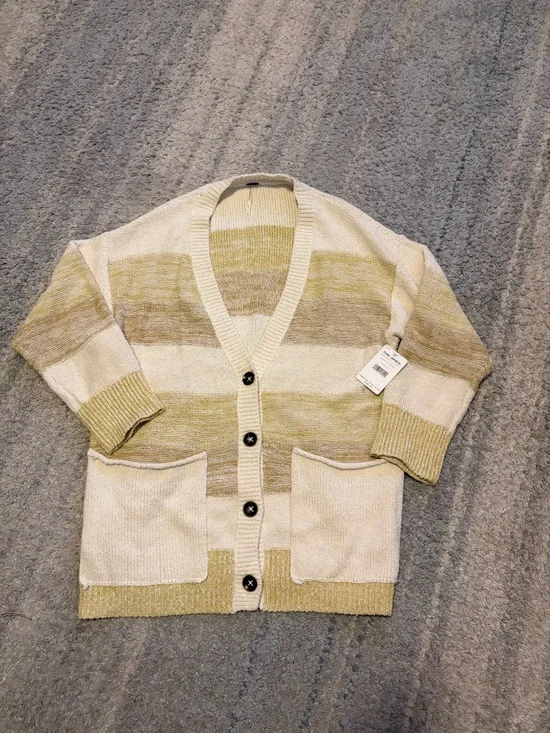 Free People Southport Beach Cardigan Sweater Small S NWT Grains Combo Striped