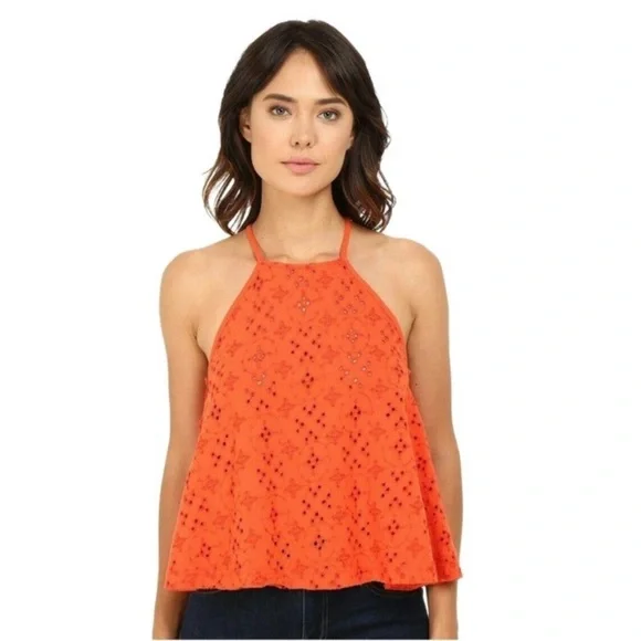 Free People Dream Date Eyelet Tank in Orange