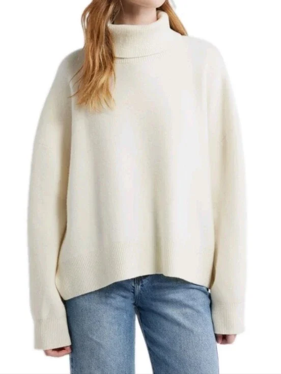 Free People Size Large Sigma Lambs Wool Blend Ivory Turtleneck Sweater  $168