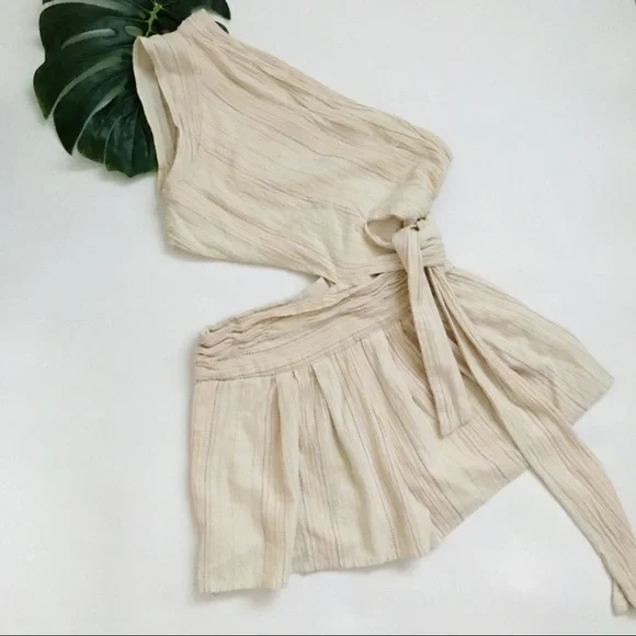 Free People Cream One-Shoulder Tie Romper