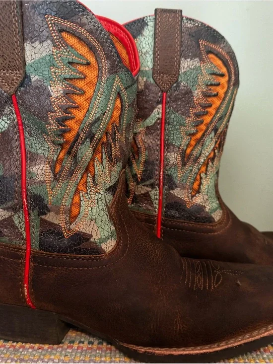 Ariat Kids Brown Camouflage Western Boots with Orange Accents