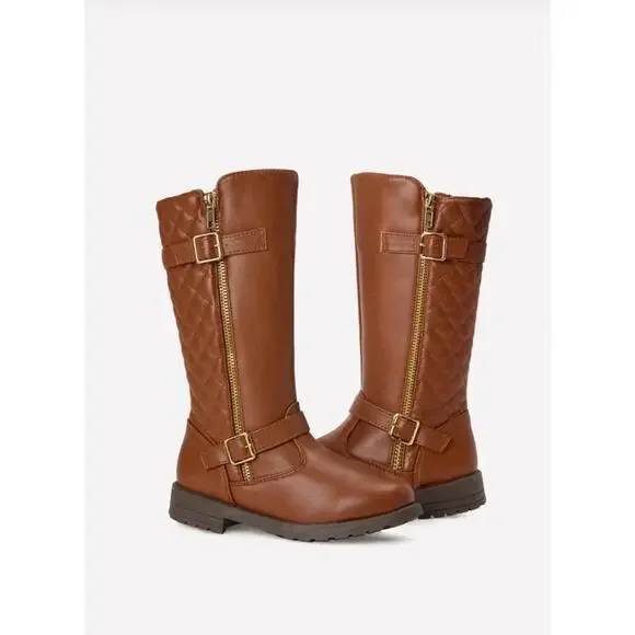 FabKids Brown Quilted Moto Boots Girls Size 3