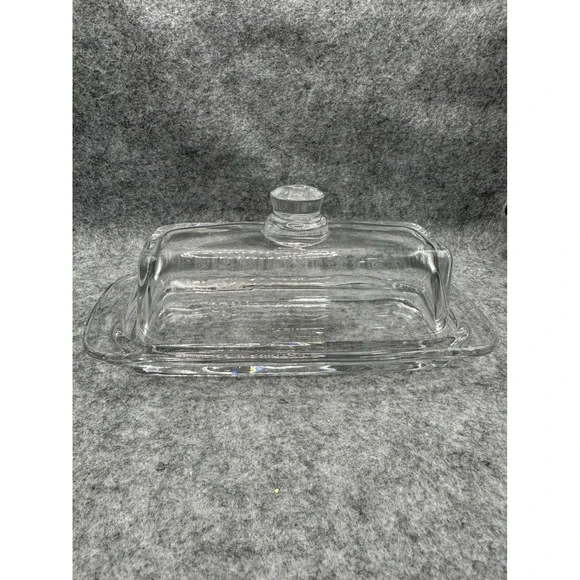 Vintage Clear Glass Butter Dish with Lid Rectangular Covered Serving Tray