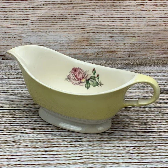 Vintage Candle Light Limoges‎ Tea Rose LC Dustitone Yellow Gravy Boat