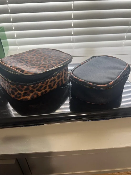 Source Unknown Leopard Print and Black Cosmetic Bags