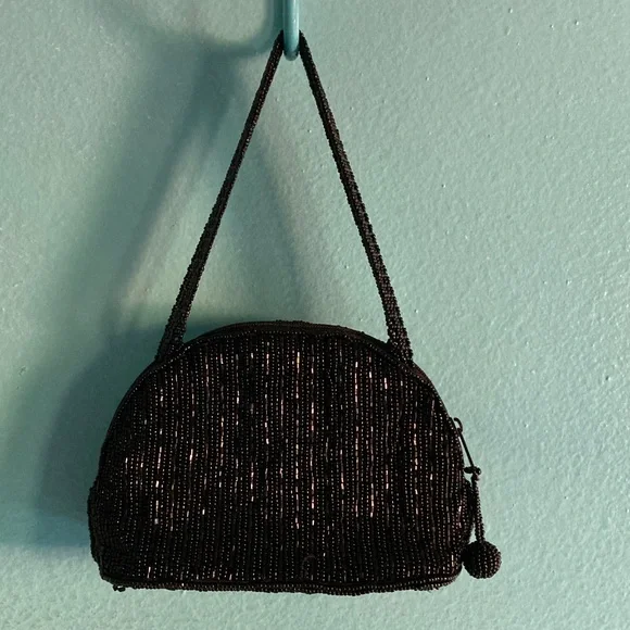 La Regale Vintage Black Beaded Mini Evening Bag