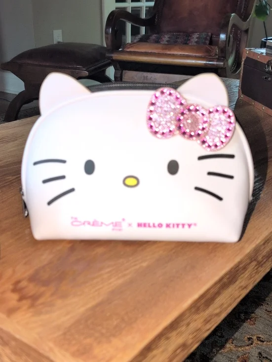 Hello Kitty White & Pink Cat Face Makeup Pouch with Sparkle Bow