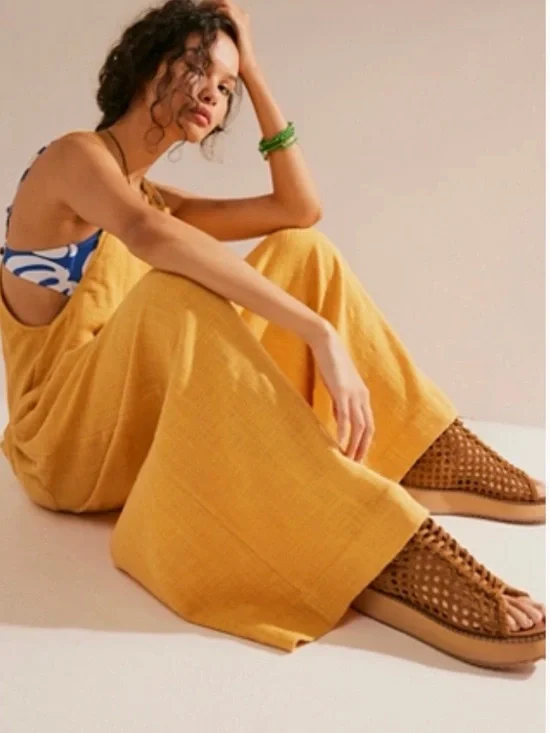 NWT Free People Sun-Drenched Overalls in Honey Gold