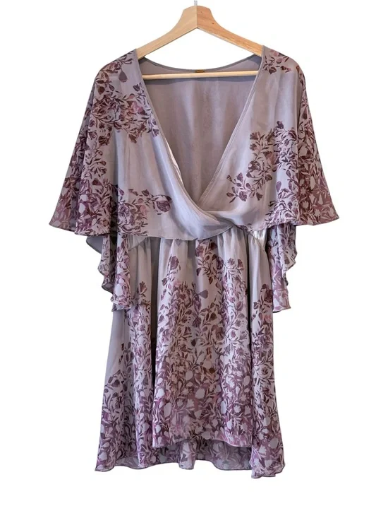 Free People Lavender Floral Chiffon Mini Dress | Flutter Sleeve