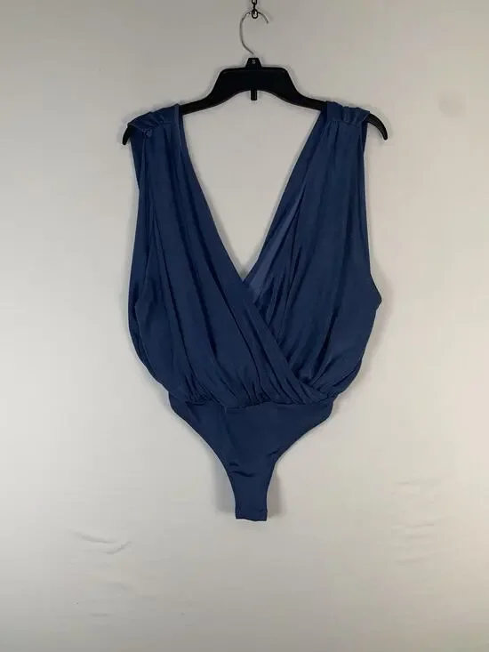 Free People Bodysuit Womens Small Blue Plunge Surplice Wrap Thong Stretch