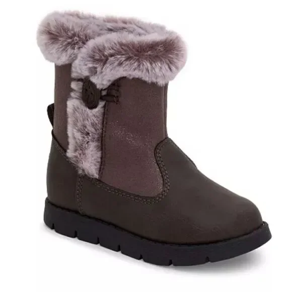 OSHKOSH B'GOSH Toddler Girls Suede Faux Fur Siberian Grey Boots size 7